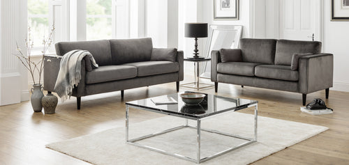 Hayward 2 Seater Sofa in grey velvet fabric