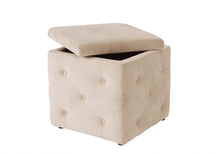 Load image into Gallery viewer, Plush velvet buttoned storage stool Beige
