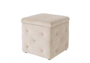 Plush velvet buttoned storage stool Beige