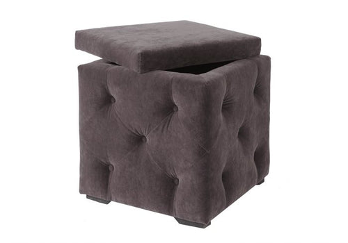 Plush velvet buttoned storage stool charcoal